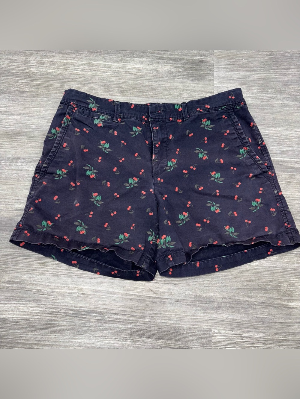 Banana Republic Cherry Print Shorts Womens Blue Cotton Stretch Summer Size 4